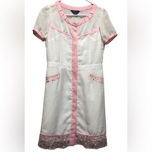 SOLOIST White and Pink Dress Vintage 50’s Dress.PolkaDot Pattern Hem Retro Loo